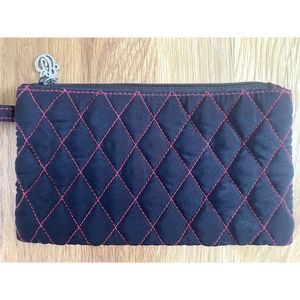 Vera Bradley Quilted Black Wristlet with Red Diamond Pattern Stitching